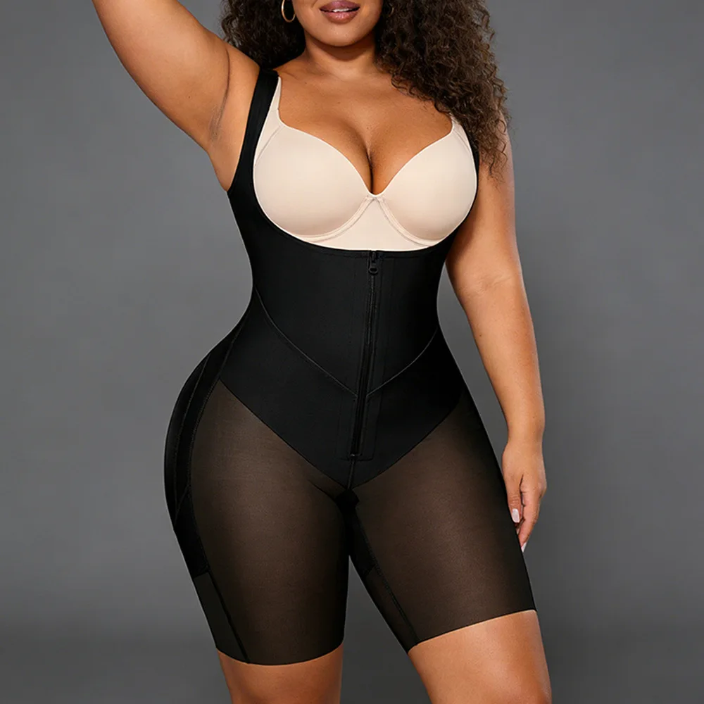 High Compression Fajas Colombianas Body Shaper with Zipper Closure Thigh Slimming Bodysuit for Postpartum Recovery Daily Wear