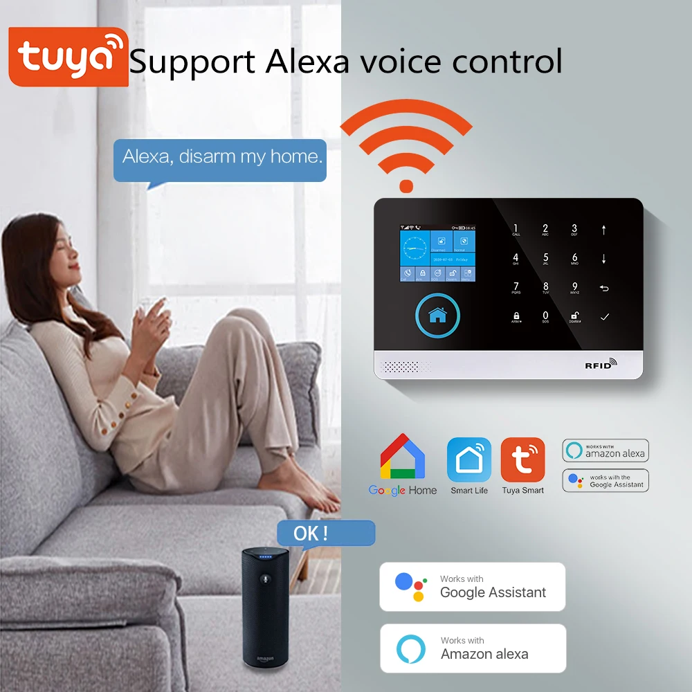 

Система домашней охранной сигнализации Tuya Smart WIFI GSM для Smart Life APP с датчиком движения, совместима с Alexa и Google Home