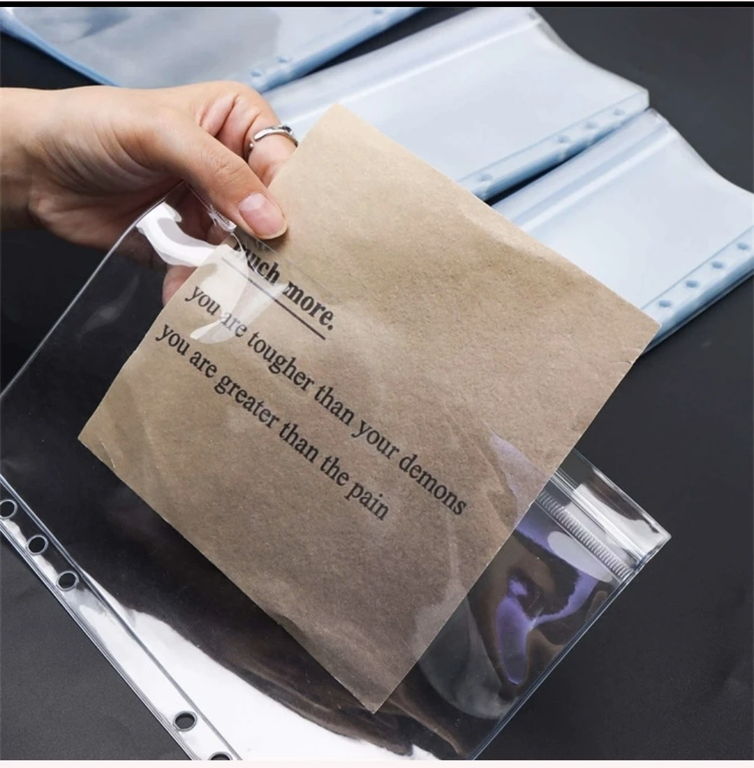 12pcs A5 A6 A7 dual use Binder Pockets,Transparent Zipper Folders and Side open Folders, ﻿6 Holes Waterproof PVC Cash Envelope