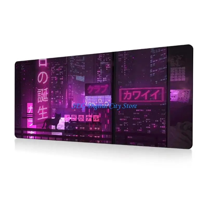 

U75B Anime Gaming Mouse Pad City Extended Large Desk Mat Big Mouse Pad Nonslip Rubber Base Stitched Edged Long Desk Pad