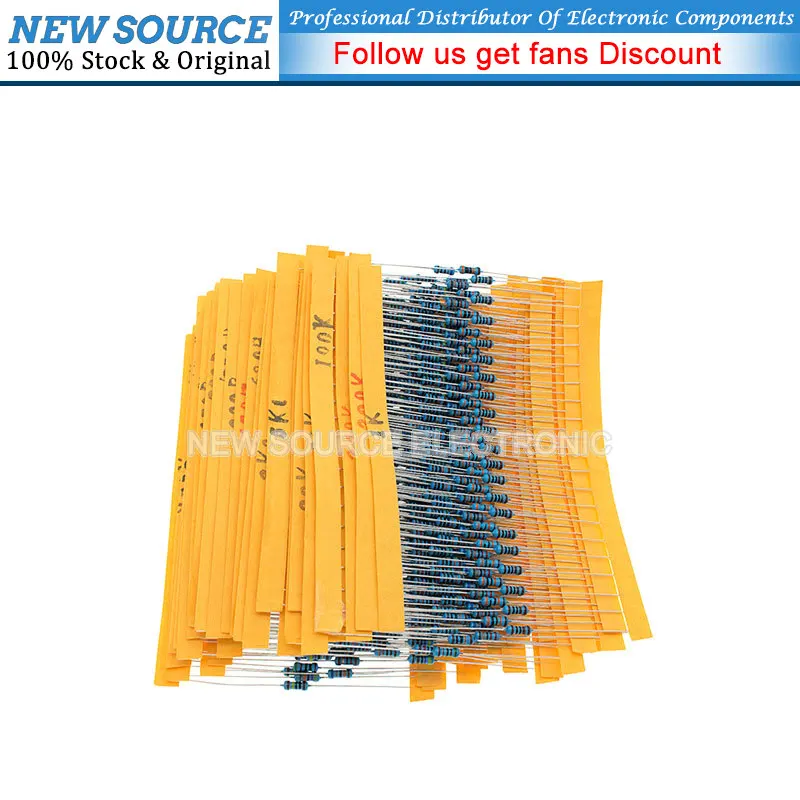 600PCS/Pack 30 Values Each 20 Pcs 1/4W Metal Film Resistor Kit 1% Resistor Assorted Kit Set 10 Ohm-1M Ohm Resistance Newsource