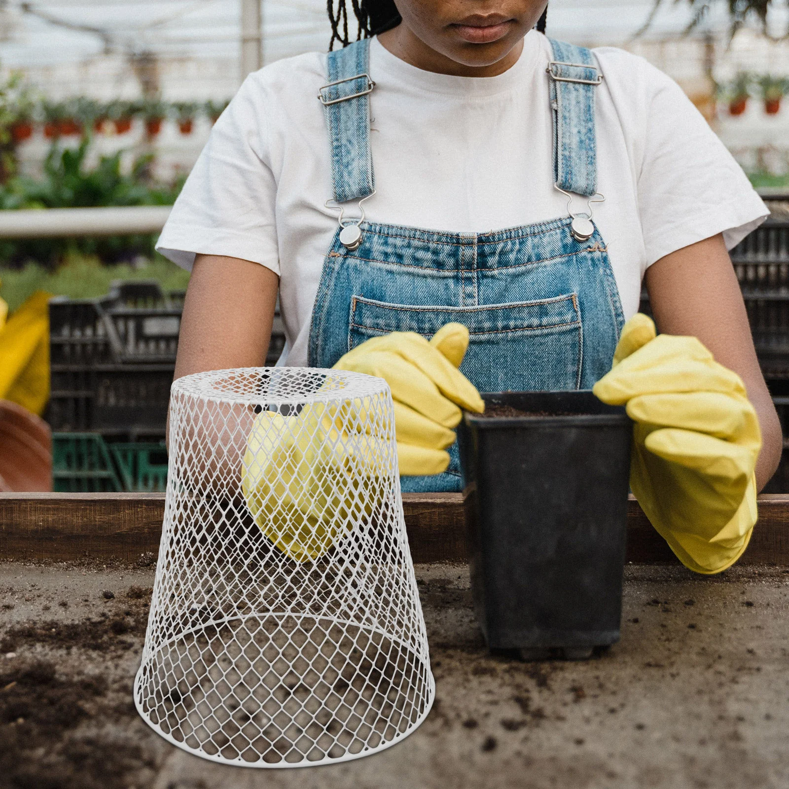 

Woven Basket Plant Protective Cage Wire Flowerpot Cover Mesh Designed The Fence Iron Reusable Office Garden Netting