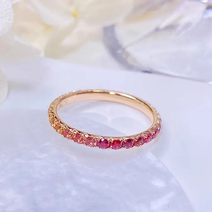 18K Gold Papalacha Sunrise Sunset Colorful Sapphire Couple Ring