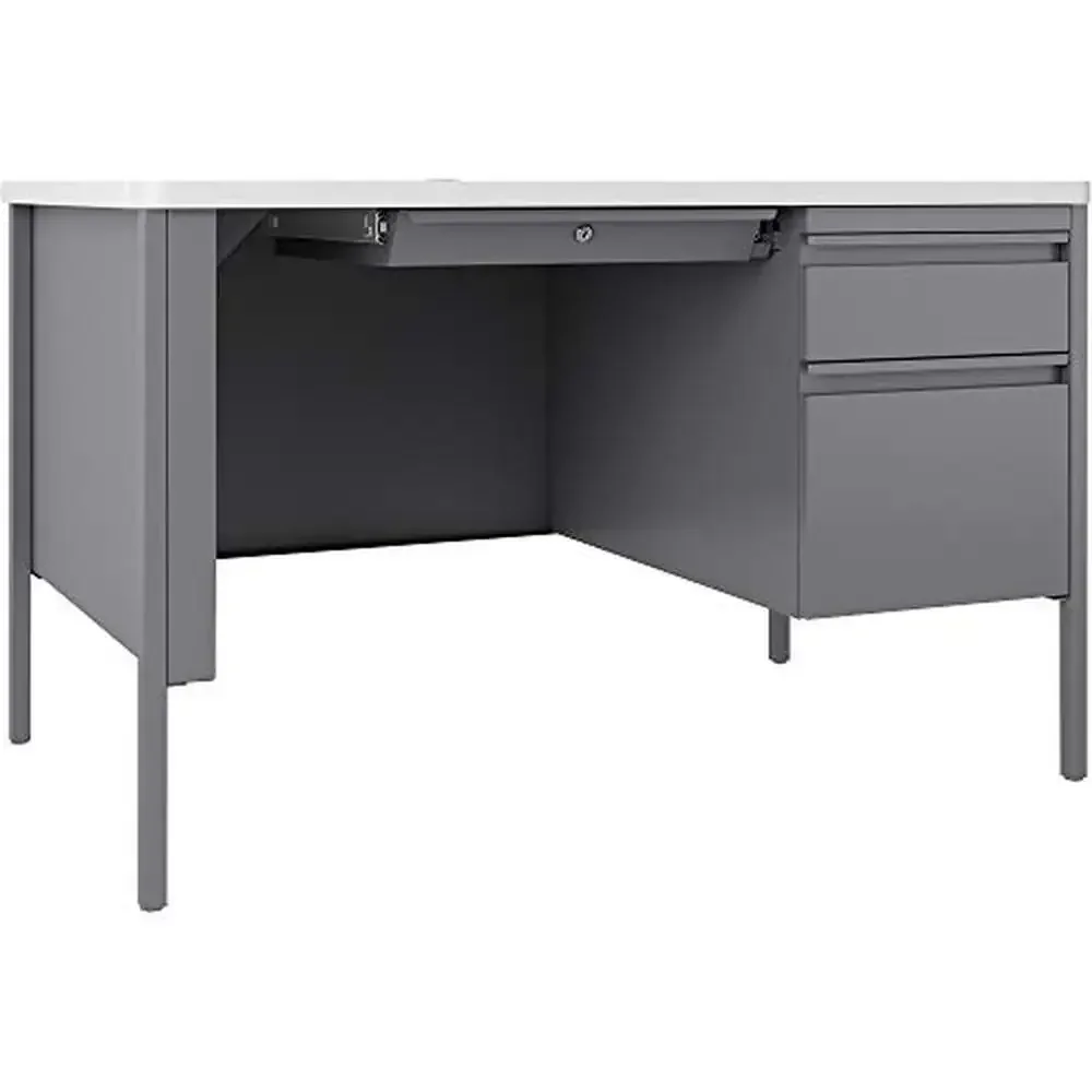 

White/Platinum Steel Pedestal Desk with Durable Alloy Base and 2 Drawers