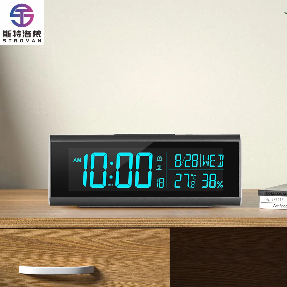 

Colorful Night Light Led Digital Table Alarm Clock Date Week Temperature and Humidity Display Desktop Clock for Home