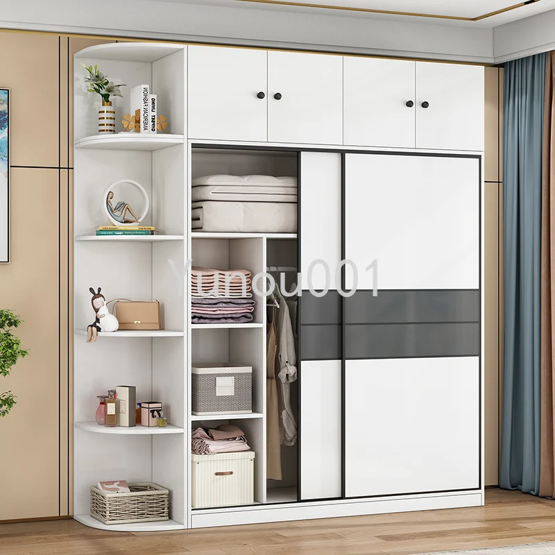 

Household Bedroom Solid Wood Sliding Door Combination Wardrobe, Simple Modern and Economical Cabinet