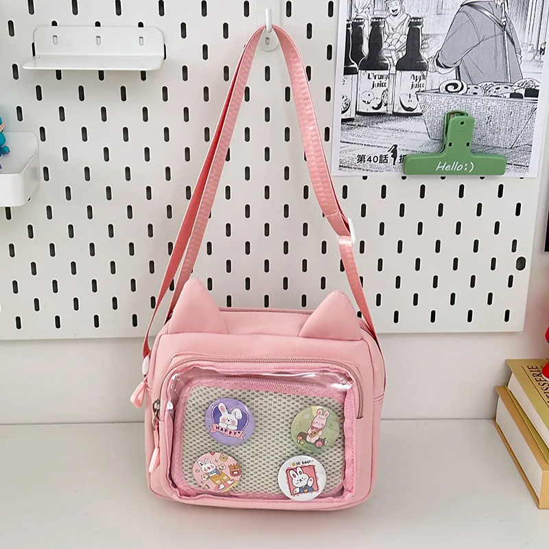 

Ins Crossbody Bag with Transparent Badge Windows Korea Girl Casual Phone Small Bag Anime Sling Bag Display Goods Bag Handbag