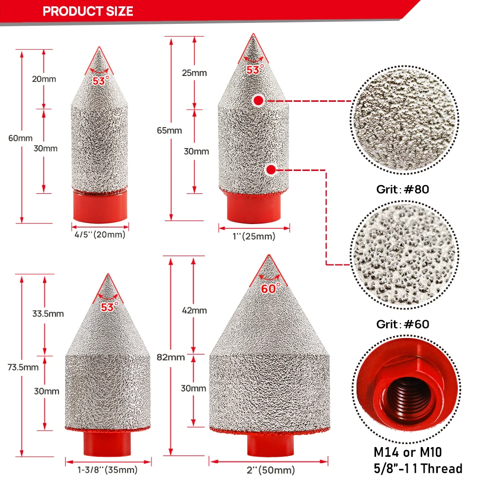 DT-DIATOOL-Diamond Chamfer Bit, Grinding Tile Bevelling Ceramic Marble Porcelain Milling Finger Bit, 20mm, 25mm, 35mm, 50mm, 1Pc