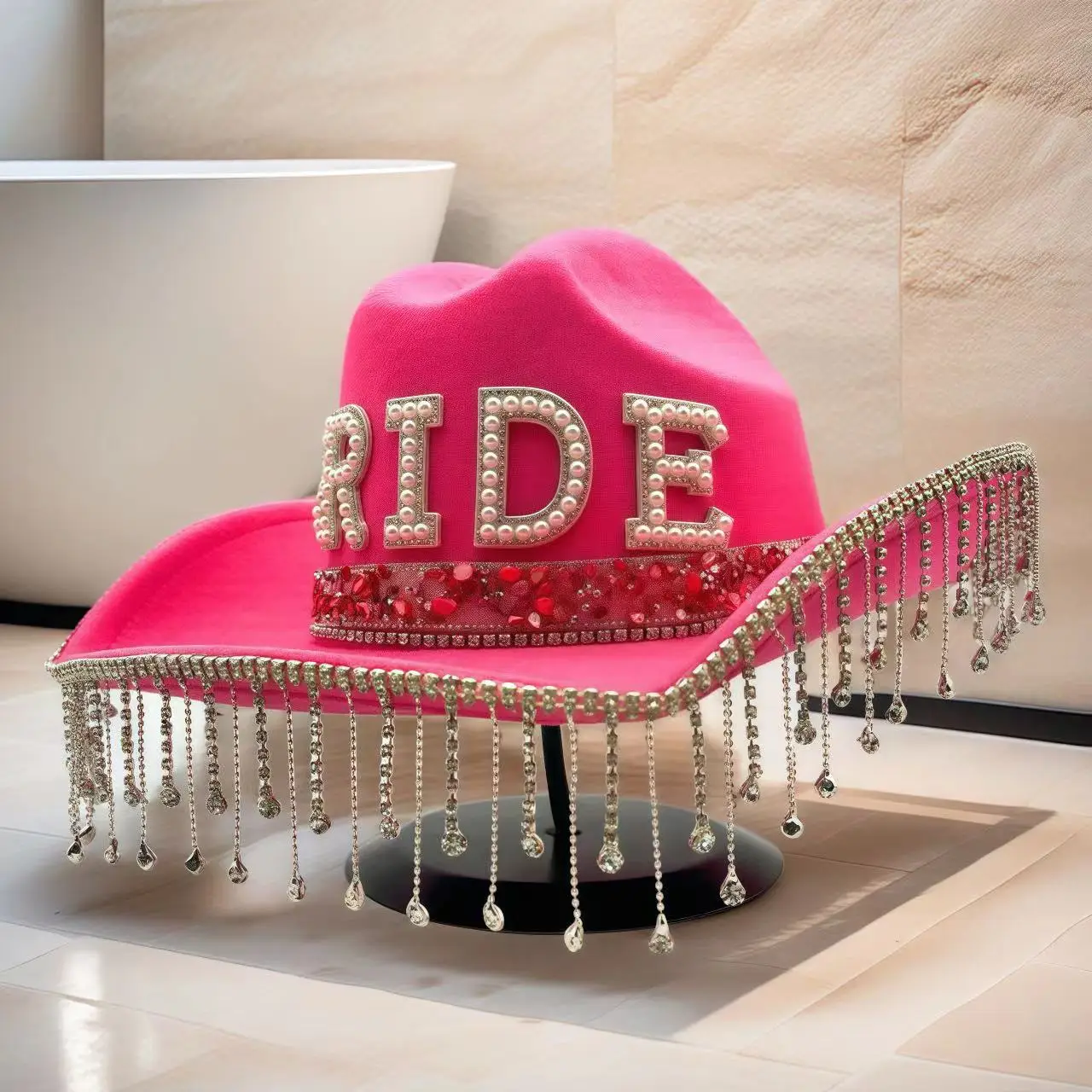 HongLuan roze bruiloft kostuum hoed volwassene, cowboyhoeden strass voor vrouw, cowboy cosplay vrouwelijke accessoires en cowgirl pet