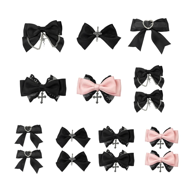 Gothic Lace Hair Clip Bow Large Barrette Bow Flat Clips Barrette Hairpin Bow Elegant Hair Clip for Bunches