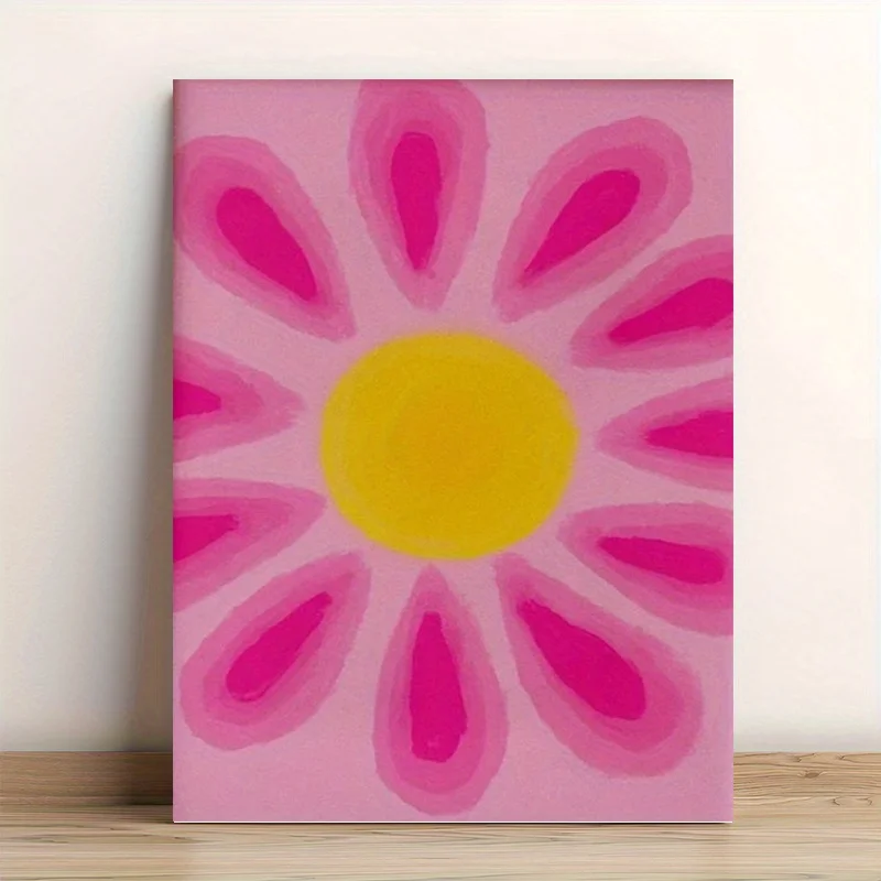 Pink and Yellow Flower Art Canvas Print – Minimalist Daisy Design, Colorful Botanical Portrait, Frameless ,for Home Office Decor