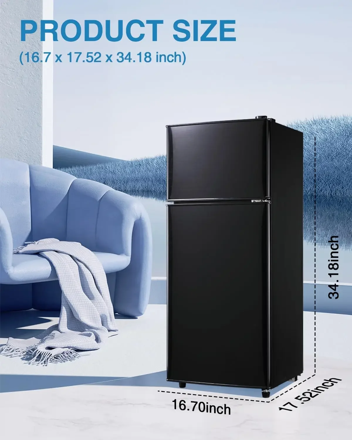 Refrigerador pequeño compacto de 3,5 pies cúbicos con congelador, refrigerador retro con doble puerta, termostato ajustable de 7 niveles para garaje, dormitorio, B