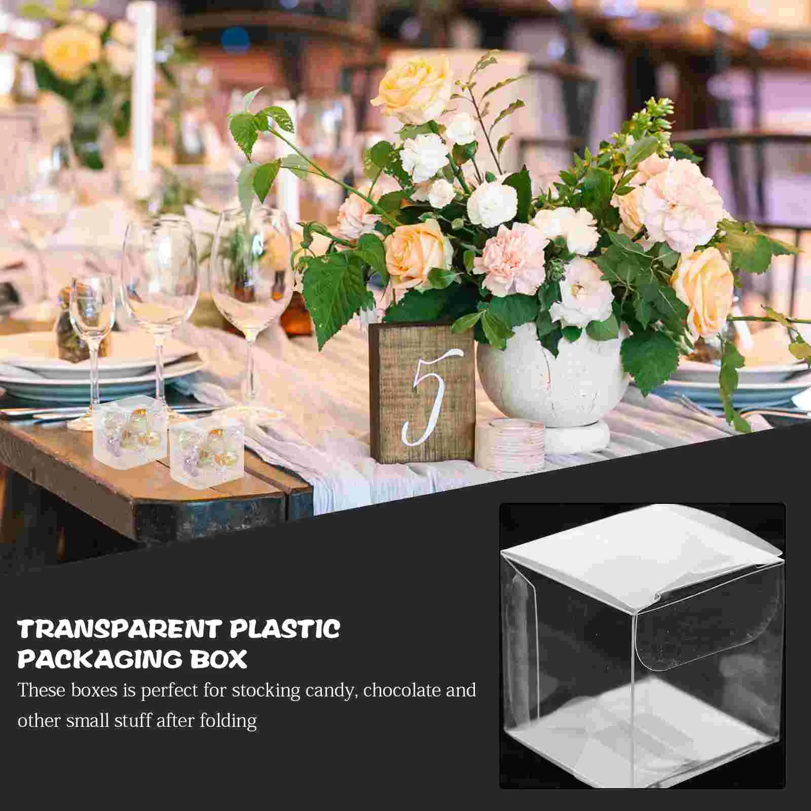 10pcs Transparent Cube Box Clear Candy Treat Box Plastic Gift Packing Box for Baby Shower Wedding Birthday Party - 10x10x10cm