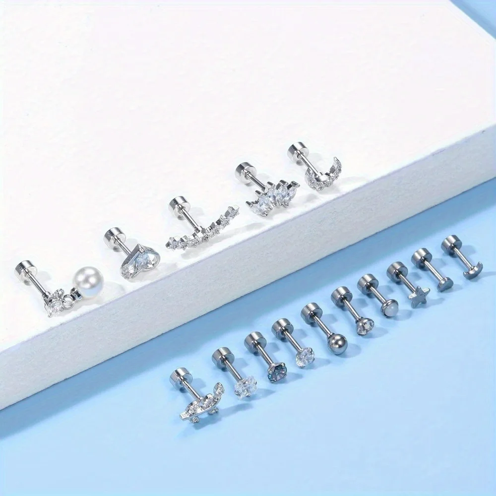 BESTEEL 1Pc Stainless Steel 16G Cartilage Stud Opal Star Tragus Earring Stud CZ Labret Studs Lip Bar Nose Ear Piercing Jewellery