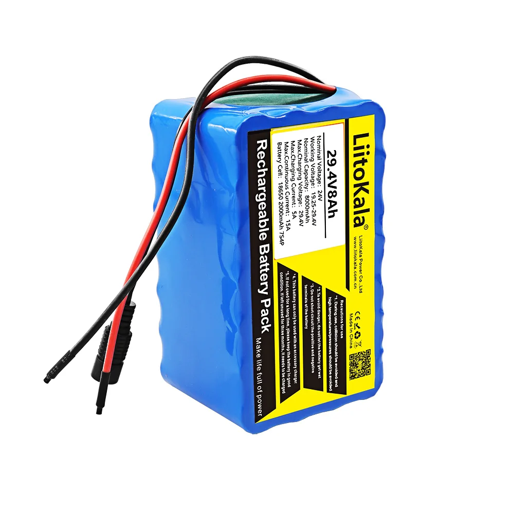 LiitoKala-batería de iones de litio de alta potencia, 24V8Ah, 7S4P, 18650 v, 29,4 mAh, para bicicleta eléctrica, ciclomotor, eléctrica, de iones de litio