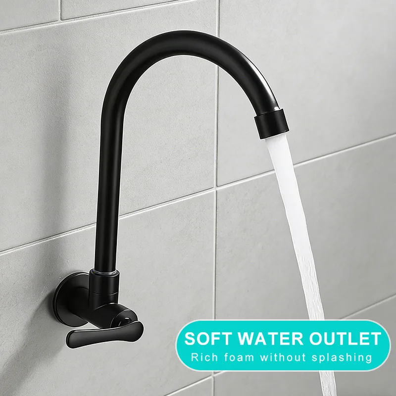 Wall Kitchen Faucet Single Cold Water Black Kitchen Faucets Universal Crane 360 Degree Turn  Kitchen Mixer Taps ML772