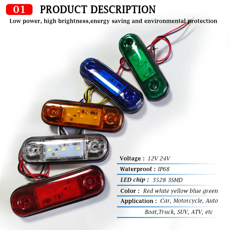 12V 24V 3 LED Car External Side Marker Warning Light Oval Clearance Signal Trailer Truck Lamp For Scania Truck Accessories