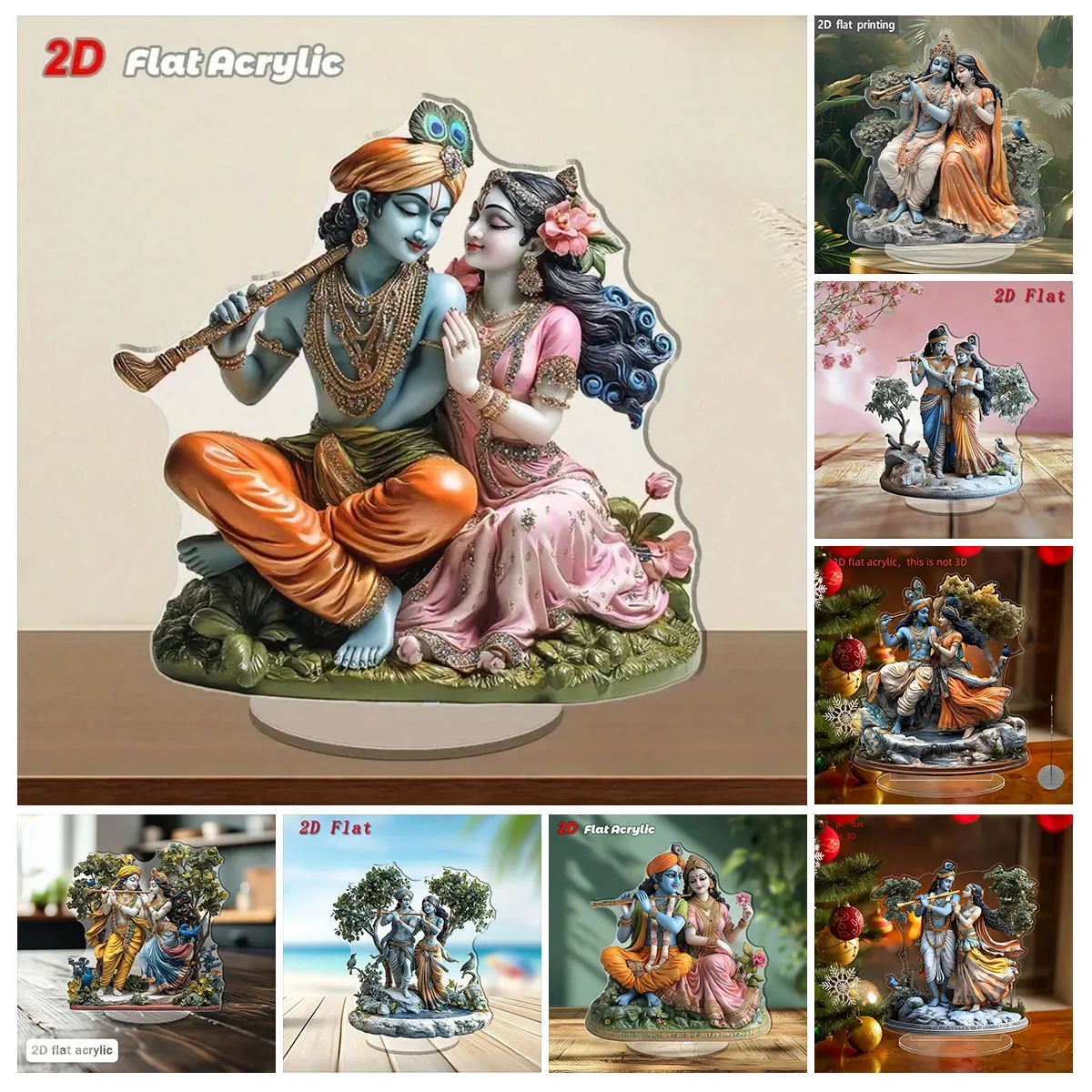 Hinduism Religion Krishna & Radha 2D Flat Acrylic Stand Table Decoration,Home,Office,Cafe,room,Studio,Desktop Ornament Sign Gift