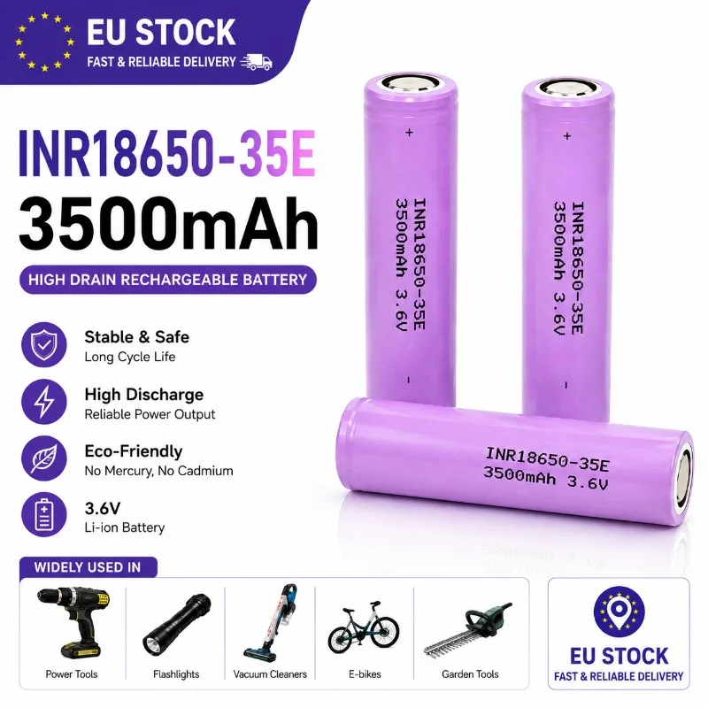 Image of 18650 35E Akku 3500mAh Hochleistungs-Lithium-Ionen-Akku 3,6V Stabile Leistung Lange Lebensdauer für DIY-Akkupacks, Elektrowerkzeuge, E-Bikes, Leuchten, Staubsauger EU-Lagerbestand