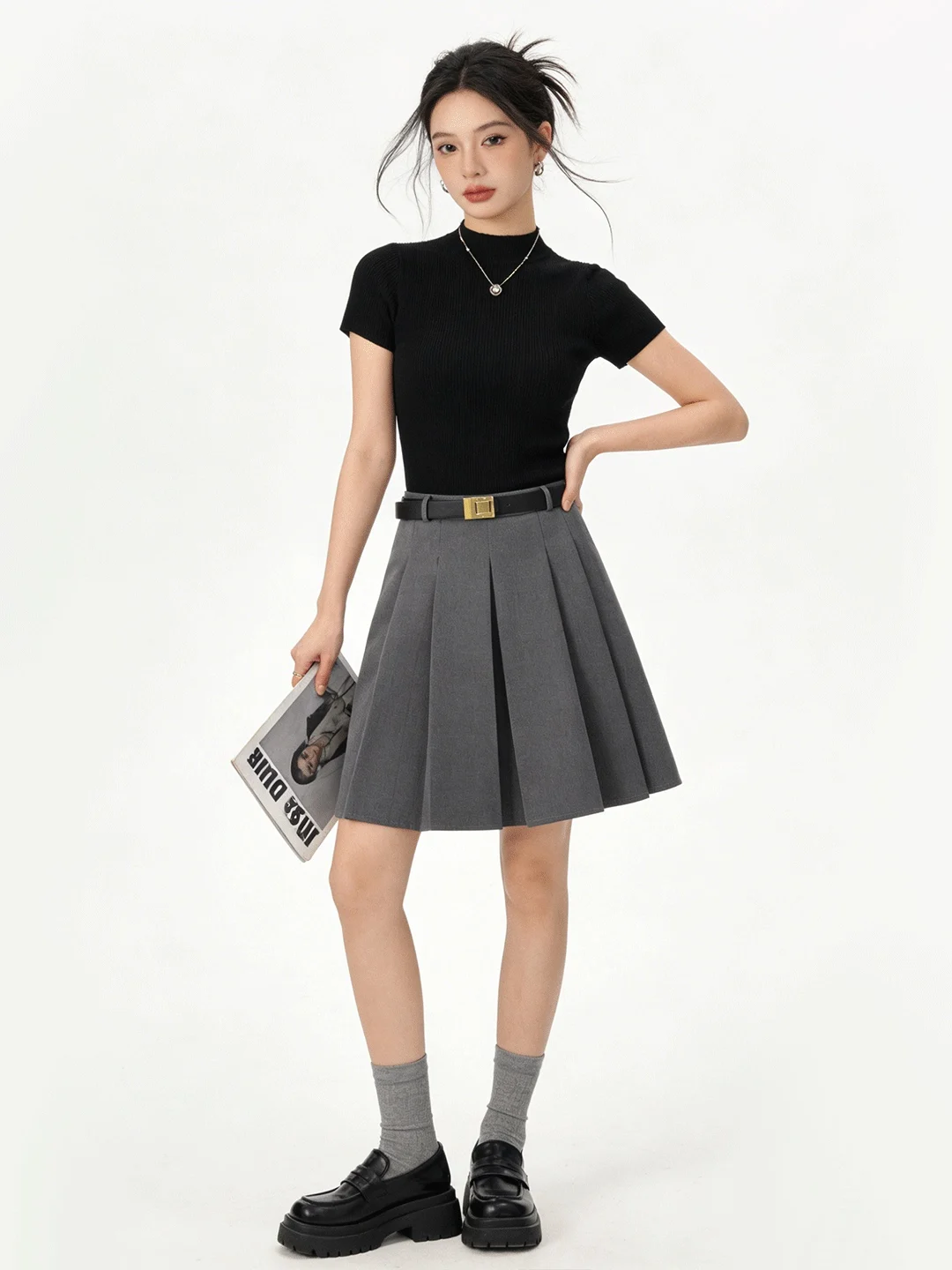 High Waist Grey Pleated  Skirt Korean Style College Fashion Early Spring Trendy Youthful Skin-friendly Suit Short Skirt N...