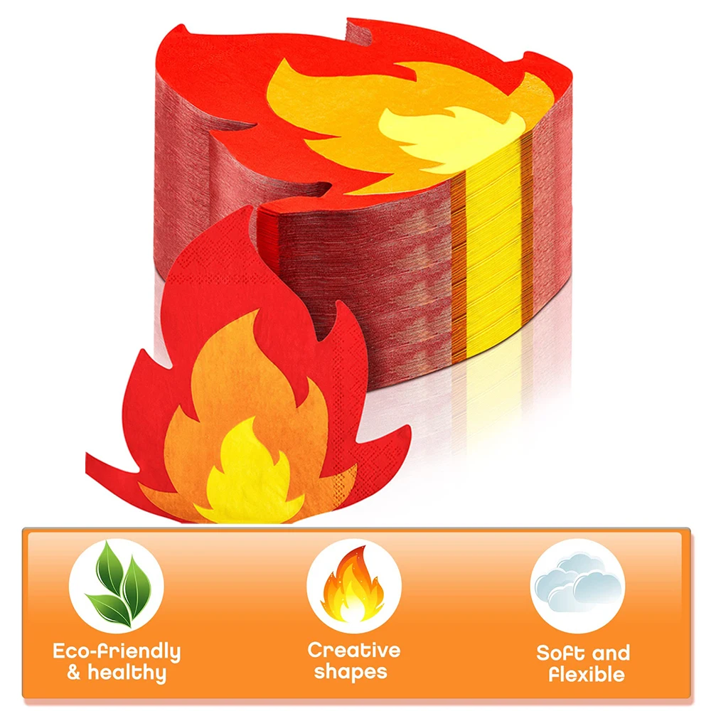 16/32Pcs Fire Napkins Flame Shaped Napkins for Firefighter Theme Fire Truck Birthday Fireman Pentecost Party Disposable Supplies