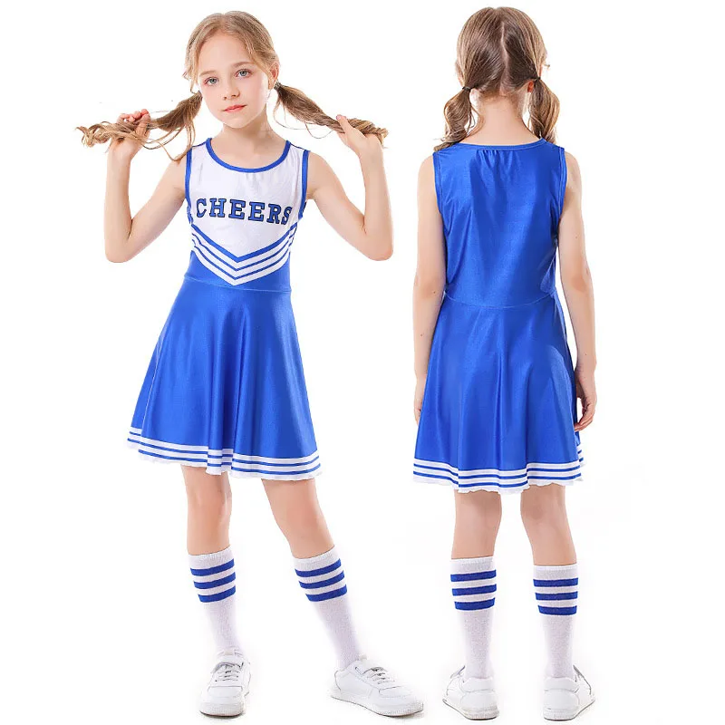 School Kids Cheerleading Costume ragazze Cheerleader uniformi Cheer Dance outfit per Halloween Cosplay Dress con calzini fiore