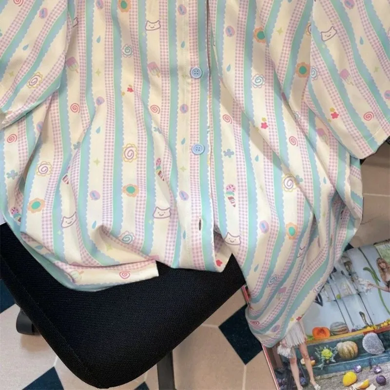Camicia Kawaii abbigliamento giapponese camicia oversize camicetta in Chiffon per donna 2024 elegante camicia da donna sociale top estivi da donna
