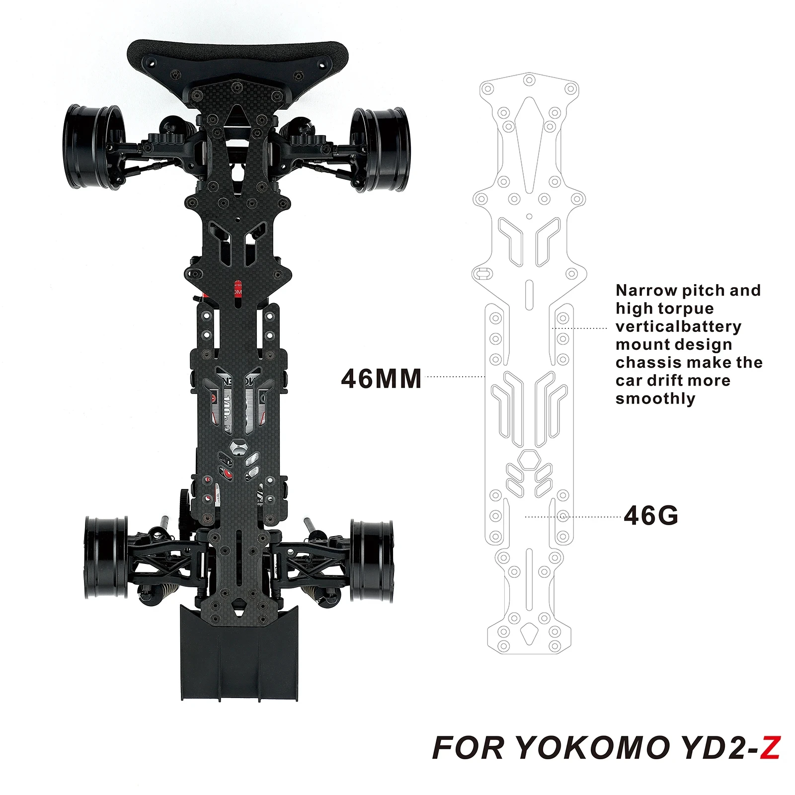 カーボンファイバーシャープホルダーとバッテリーホルダー,ドリフト車,ナロー,垂直,高縮小,yokomo YD2-Z 1:10