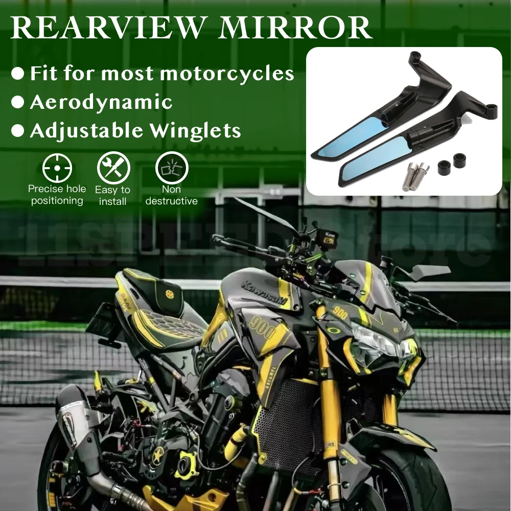 

Stealth Mirrors Adjustable Winglet For Kawasaki Z1000 Z900 Z800 Z750 Z650 Z400 moto Accessories Aerodynamics Rearview mirror