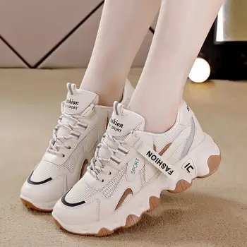 Zapatillas Mujer 트렌디 메쉬 플랫폼 스니커즈, 가죽 신발, 통기성 소파 캐주얼 스포츠 신발, 여성 플랫, 2024
