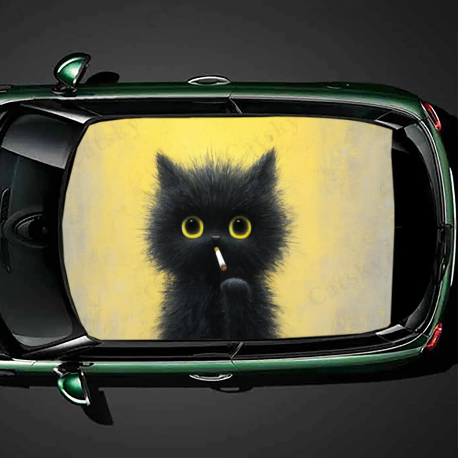 Funny Cat Art  Rebel Kitten with Cigarette Car Roof Sticker PVC Self Waterproof stick , Striking Auto Exterior Accessories Decor