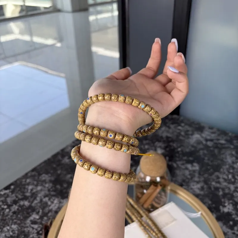 Hainan Chicken Oil Yellow Moon Bodhi Three Treasures Buddhist Bead Chain Bracelet Necklace