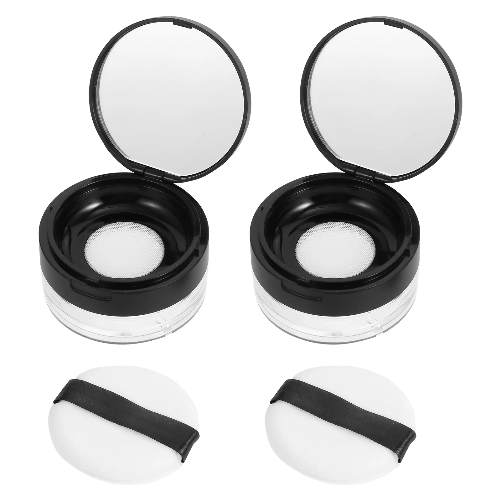 

2Pcs Travel Powder Case with Mirror and Puff Compact and Practical for Storage Black Empty Powder Box