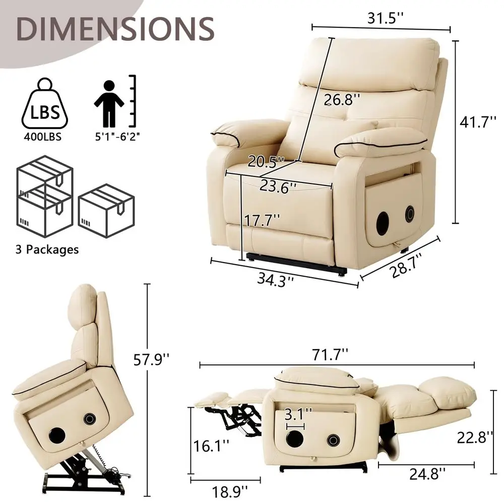 Motor Power Lift Recliner Chair for Adult amp Elderly, Infinite Position Lay Flat Lift Chair with Heat amp Massage, Cup Holder,