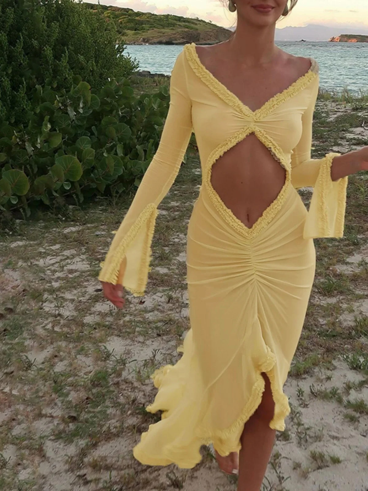 Faionable Sexy Color largo Sve Me ver resistente corte bajo ahueca hacia fuera Dr vacaciones Sle Primavera Verano nueva llegada