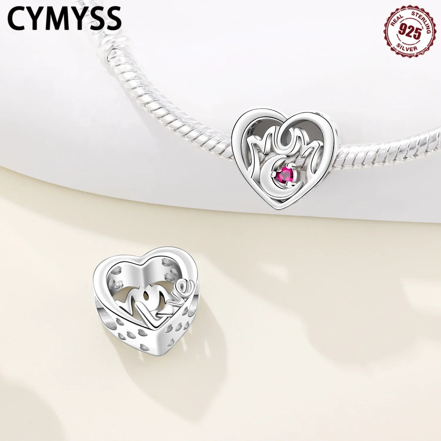 

CYMYSS 925 Pure Sliver Love MOM Heart Moon Beads Women's Beads Suitable For DIY Bracelet, Gift For Mom, Charm Jewelry