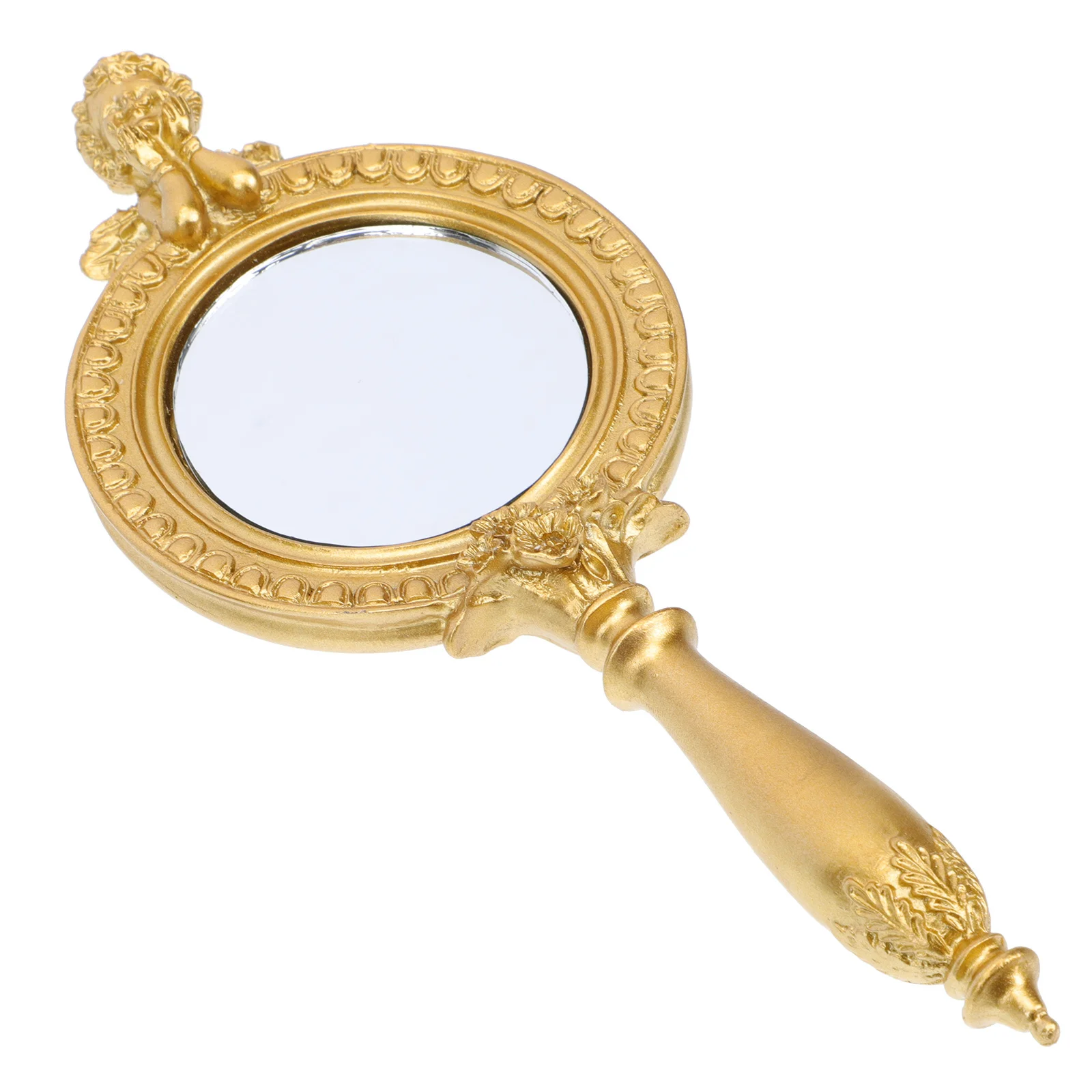 레트로 골드 엔젤 핸드헬드 미러 빈티지 컴팩트 휴대용 메이크업 미러 가볍고 우아한 디자인 고화질