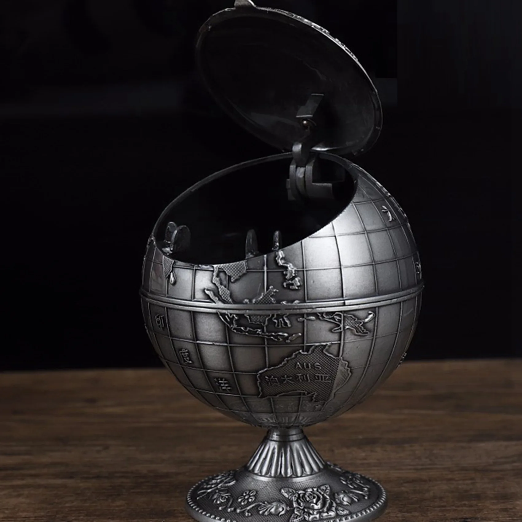 

ABAH-2X винтажная металлическая пепельница с крышкой в виде глобуса, европейская ретро пепельница для дома, офиса, отеля, декор, аксессуары для курения, античное золото