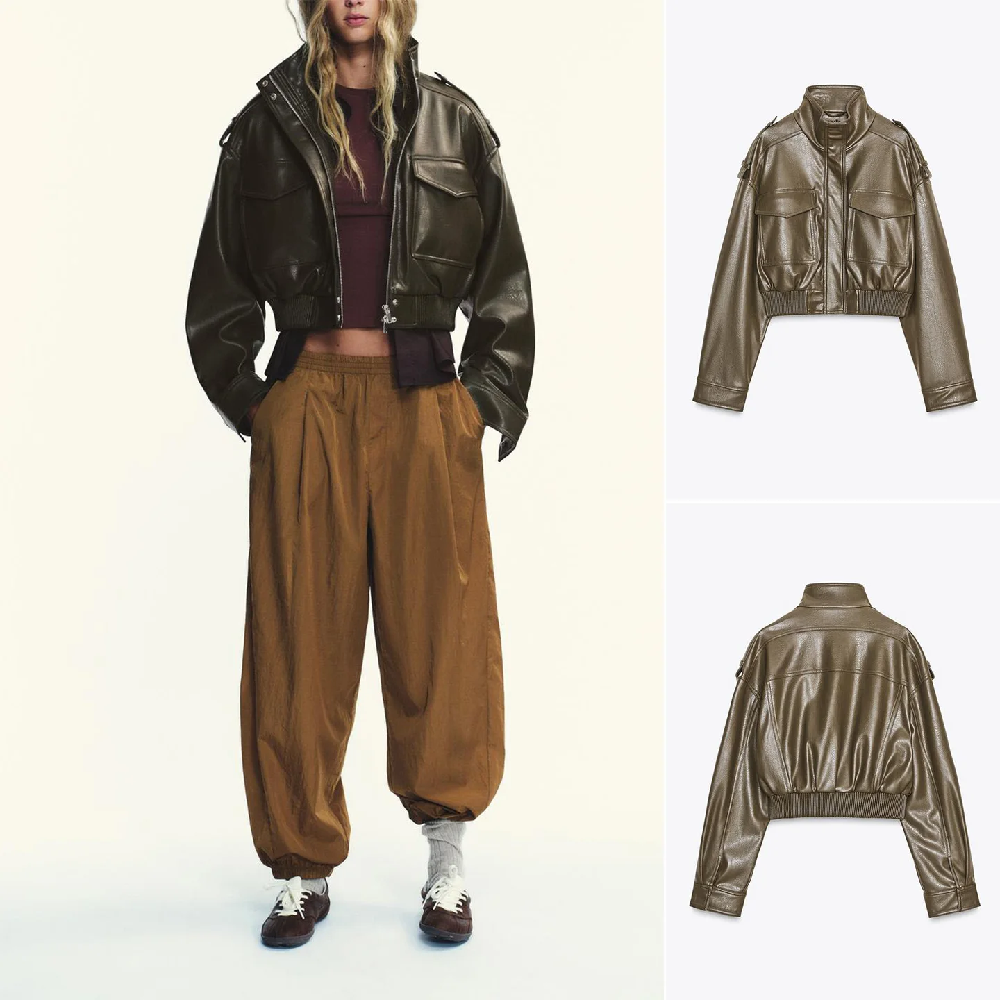 

Новинка 2025, осенняя мотоциклетная одежда из искусственной кожи Jaet Long Sve с воротником-стойкой, верхняя одежда, женская мода, полиэфирное волокно