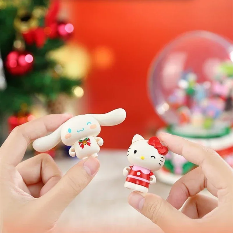 keeppley Sanrio building blocks wishing Christmas music box model Kawaii children\'s toy assembly HelloKitty Cinnamoroll figure