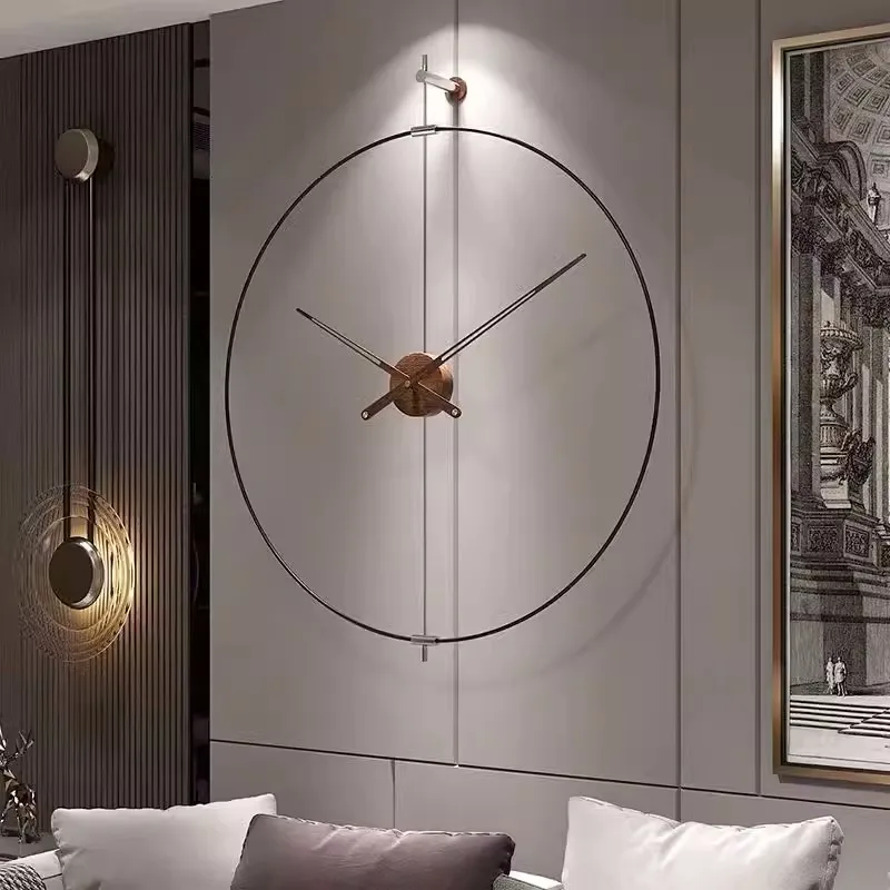 Minimalist Black Walnut Wall Clock, Large Pointer, Silent, Living Room Decoration