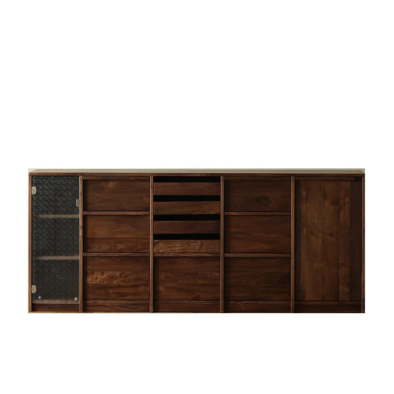 Simple Nordic meal edge bone line storage locker black walnut all solid wood coffee cabinet