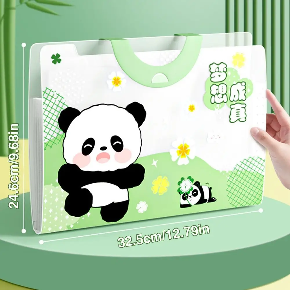 Bolsa de arquivos expansível de bolsos para estudantes, Portfólio Panda classificado dos desenhos animados, Grande capacidade, Criativo, 5 bolsos, 8 bolsos, 12 bolsos