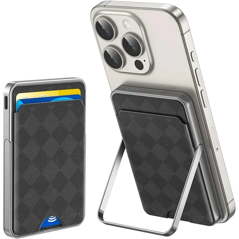 For IPhone 16 15 14 Pro Max with Holder Power Bank 5000mAh Magnetic Battery with Stand Card Bag Power Bank