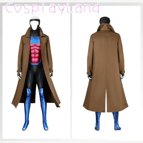 X Gambit Remy Cosplay Costume Man Battle Suit Leather Long Trench Jumpsuit Mask Set Superhero Halloween Carnival Outfits