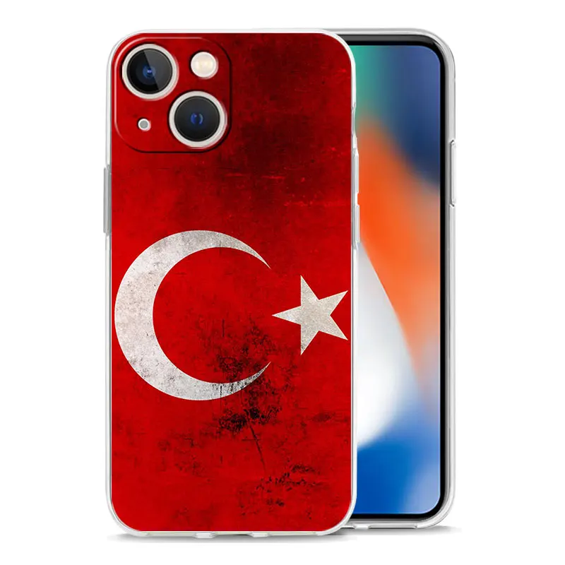 Phone Case For iPhone 16 15 14 13 12 11 Pro Max XS X XR 7 8 Plus soft Shockproof TPU Clear Cover Turkey Turkish Flag