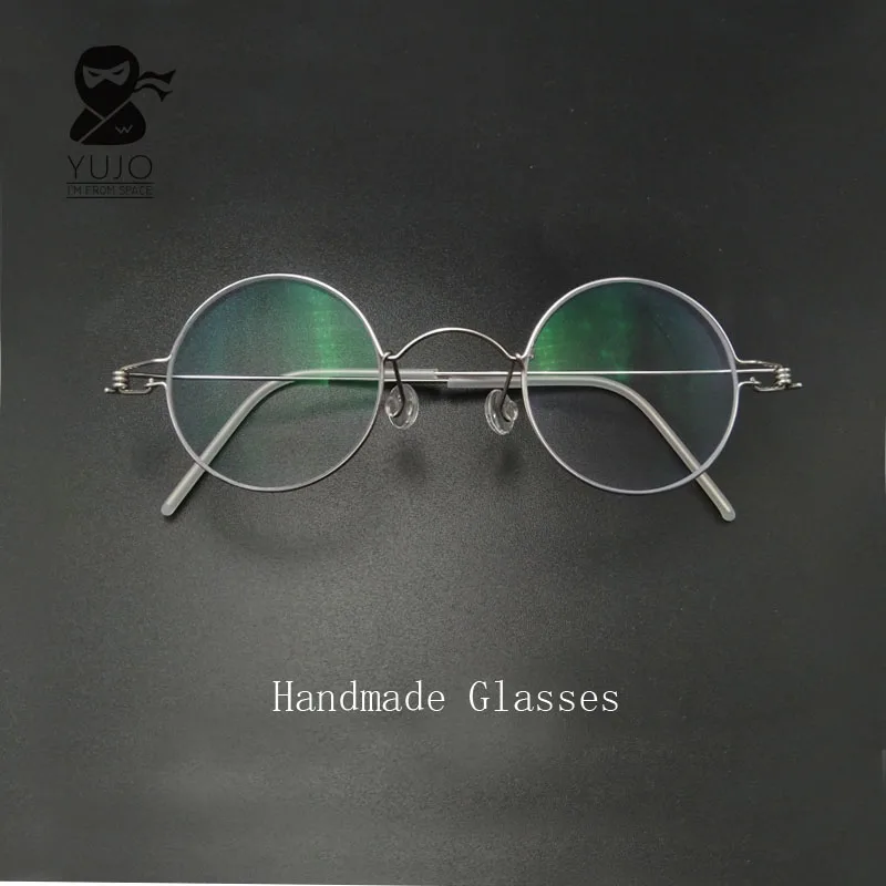 Retro handmade customized circular screwless  glasses frame for men women with diameter of30.32.34.36.38.40.42.44metal eyeglass