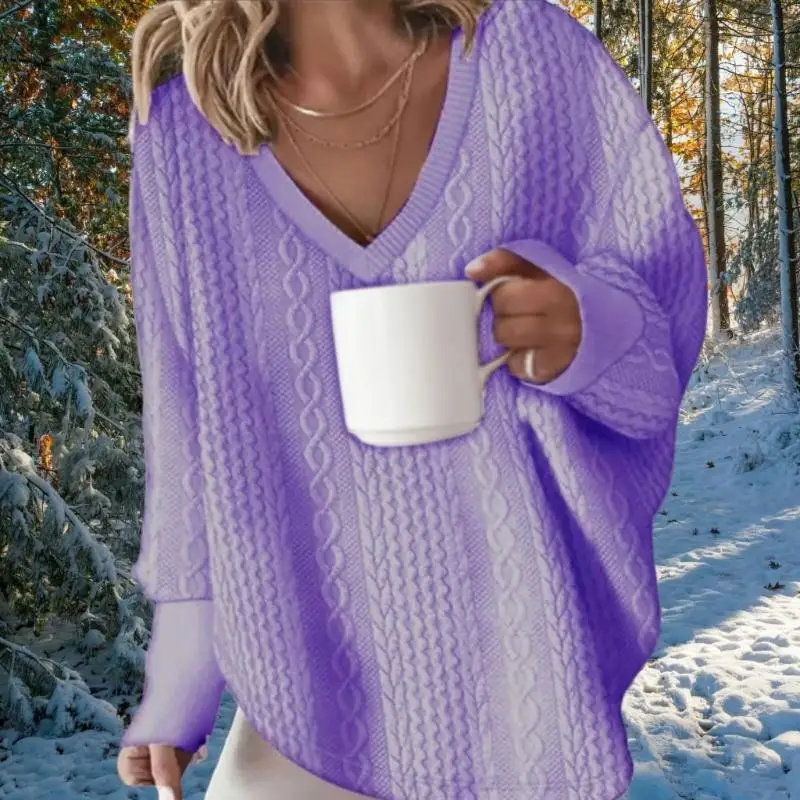 652F Women's Cable Knit Pullover Casual Oversized Long Sleeve Loose Sweater Top