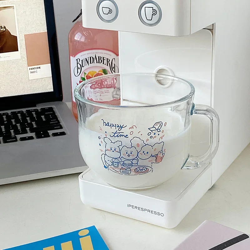 Letter Glass Coffee Mug with Handle Glass Coffee Cups for Cappuccino Latte Cereal Yogurt Milk Hot or Cold Beverages 480ML