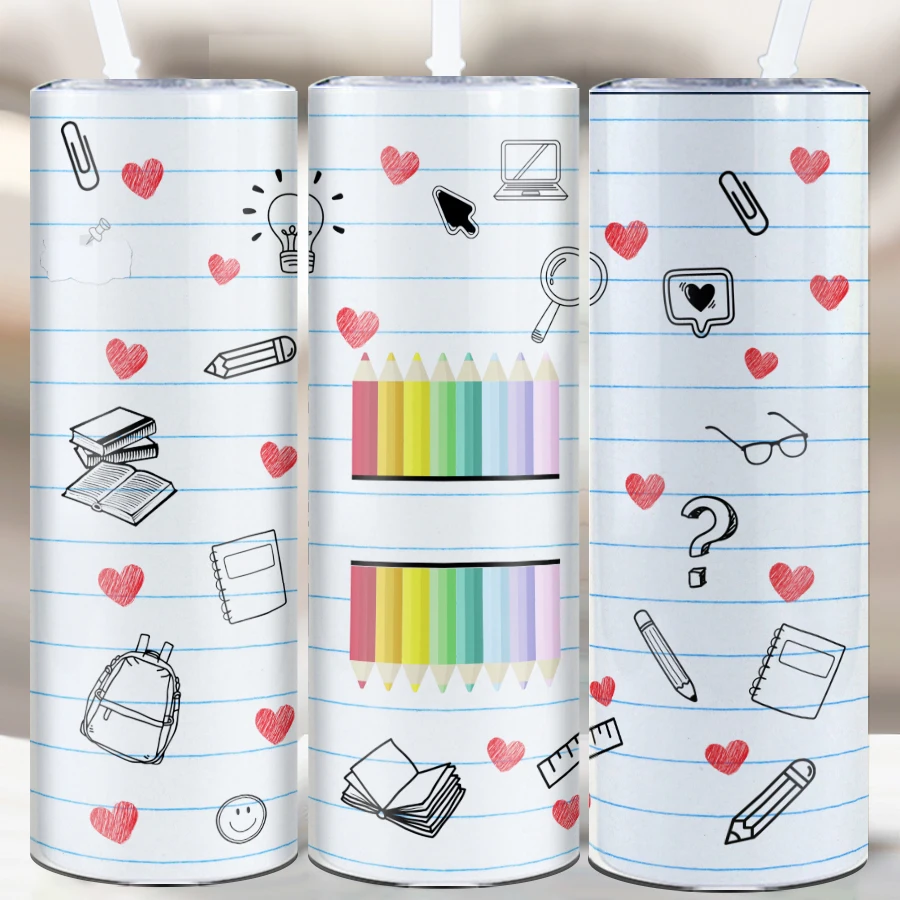 

1Pc Teacher's Days Gift for Teacher 20oz Skinny Tumbler Stainless 3D Print Bag Pencil Coffee Cups Party Supplies Milk Bottle